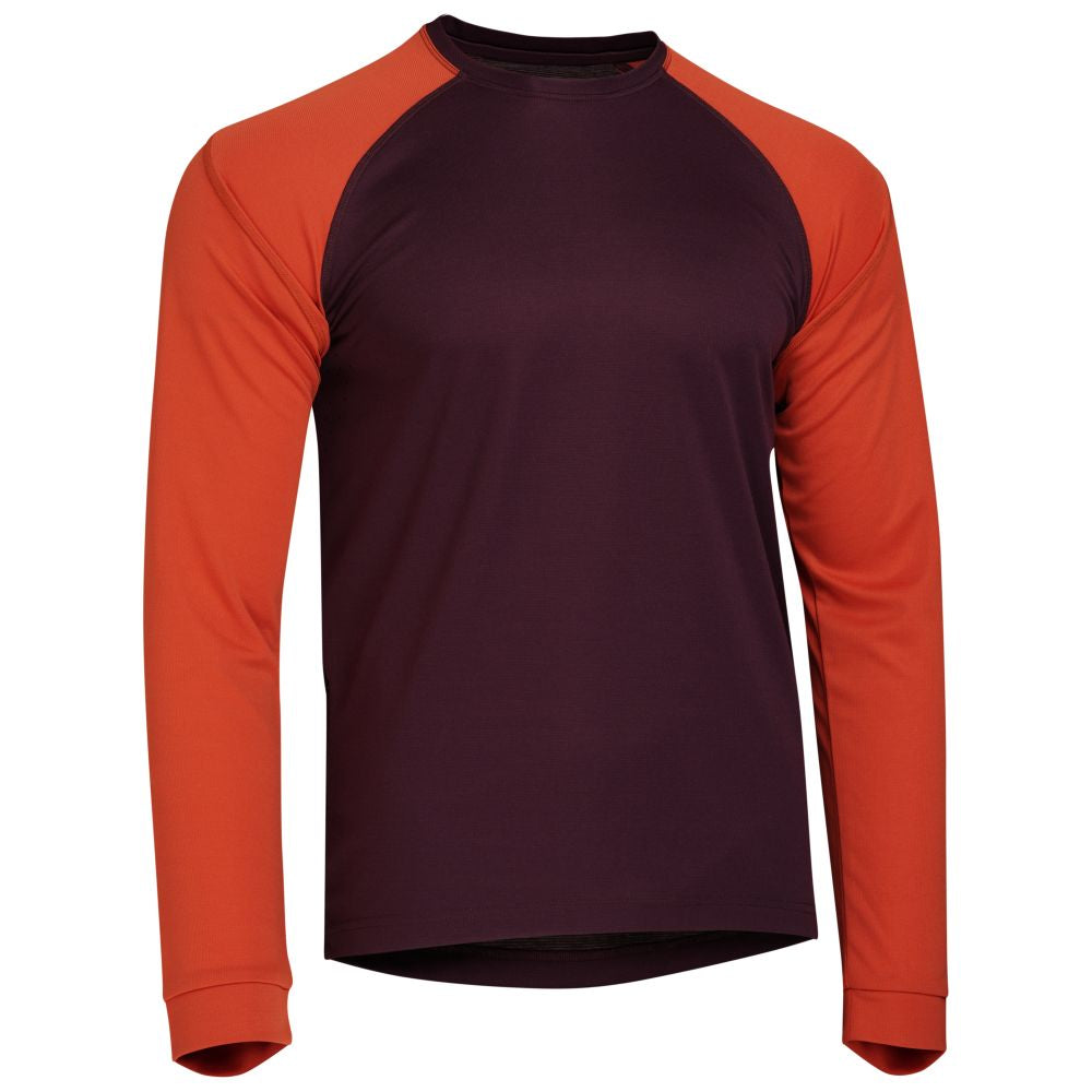Rivelo Mens Kentmere Long Sleeve MTB Jersey (Burgundy/Burnt Orange) (studio)