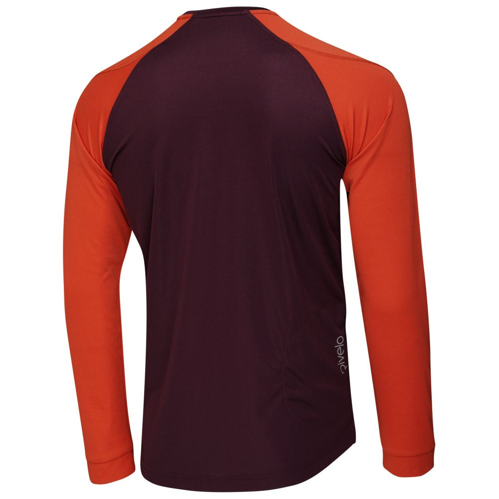 Rivelo Mens Kentmere Long Sleeve MTB Jersey (Burgundy/Burnt Orange) (studio)