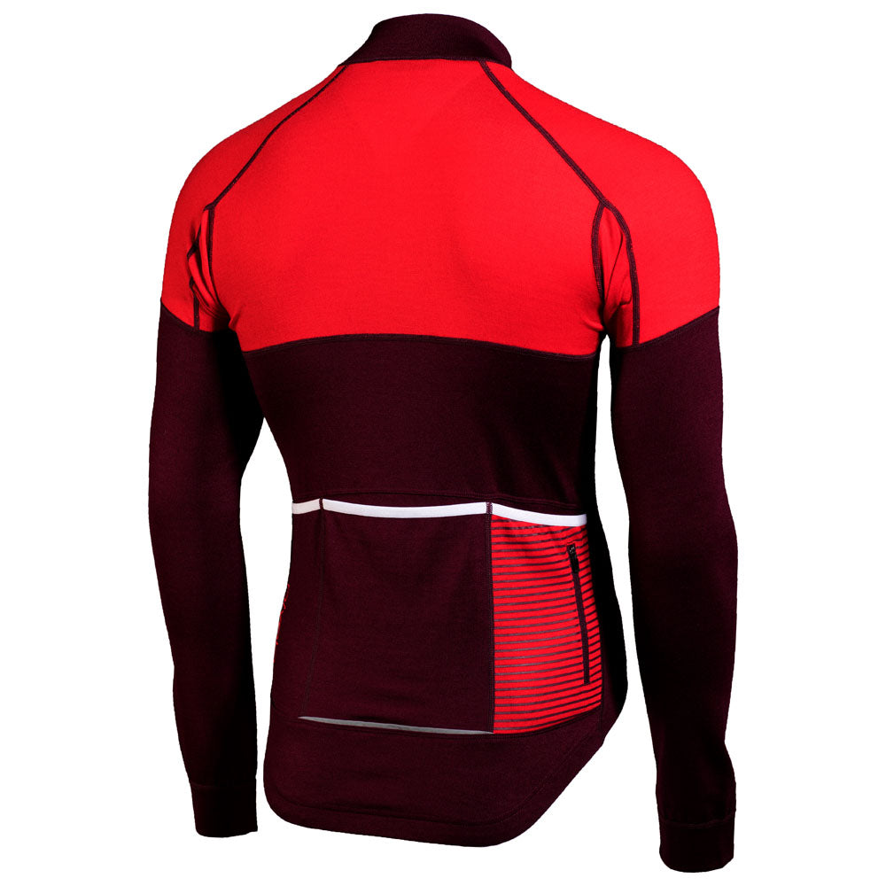 Rivelo Mens Lydford Merino Blend Long Sleeve Jersey (Burgundy/Red) (studio)