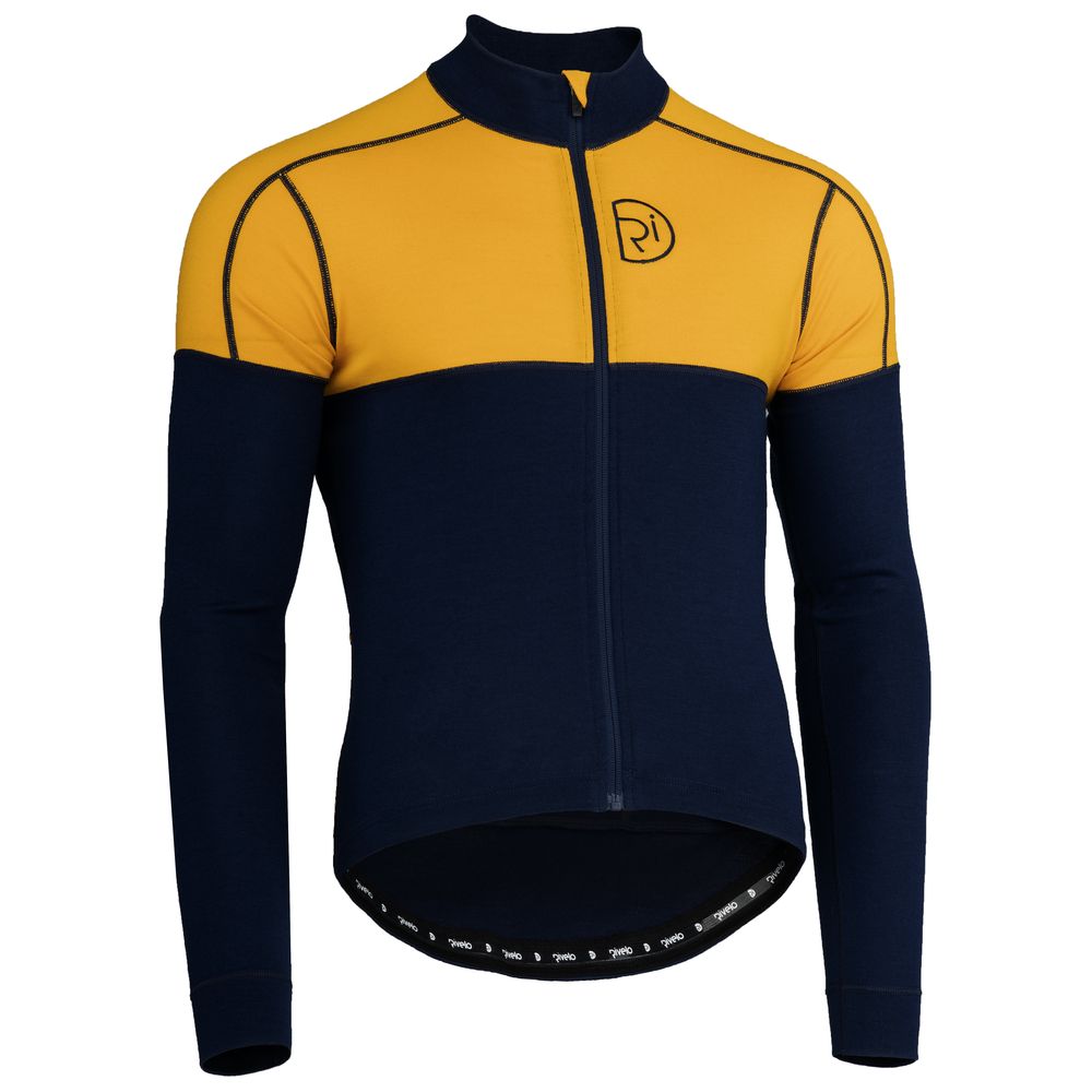Rivelo Mens Lydford Merino Blend Long Sleeve Jersey (Navy/Yellow) (studio)