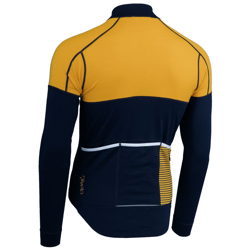 Rivelo Mens Lydford Merino Blend Long Sleeve Jersey (Navy/Yellow) (studio)