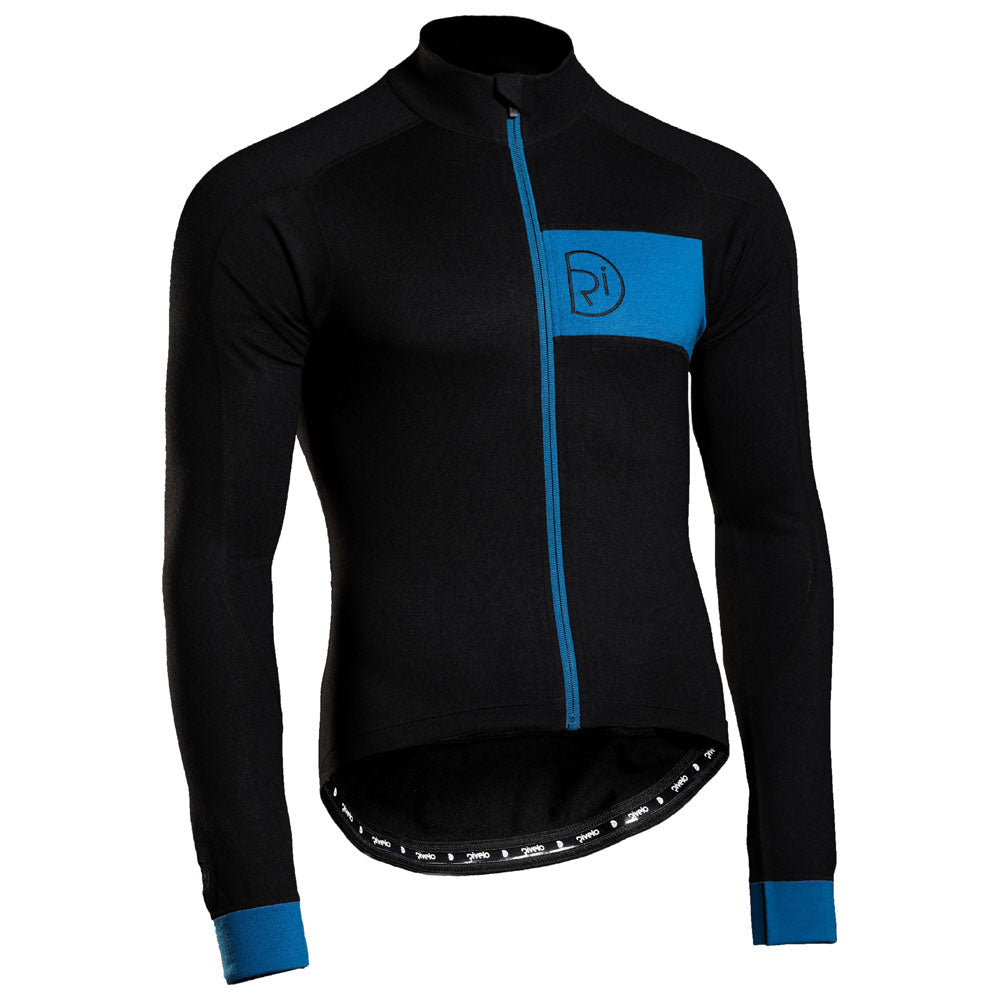 Rivelo Mens Woodside Merino Blend Long Sleeve Jersey (Black/Teal) (studio)