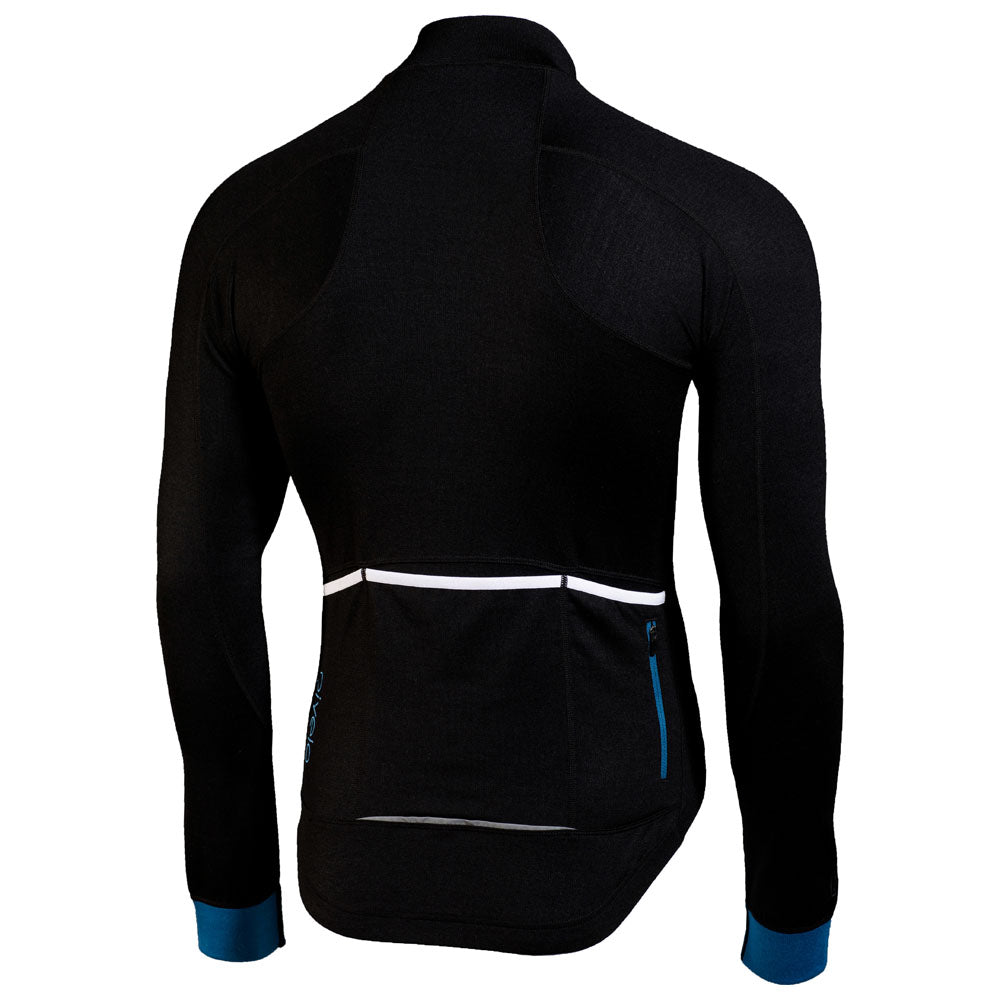 Rivelo Mens Woodside Merino Blend Long Sleeve Jersey (Black/Teal) (studio)