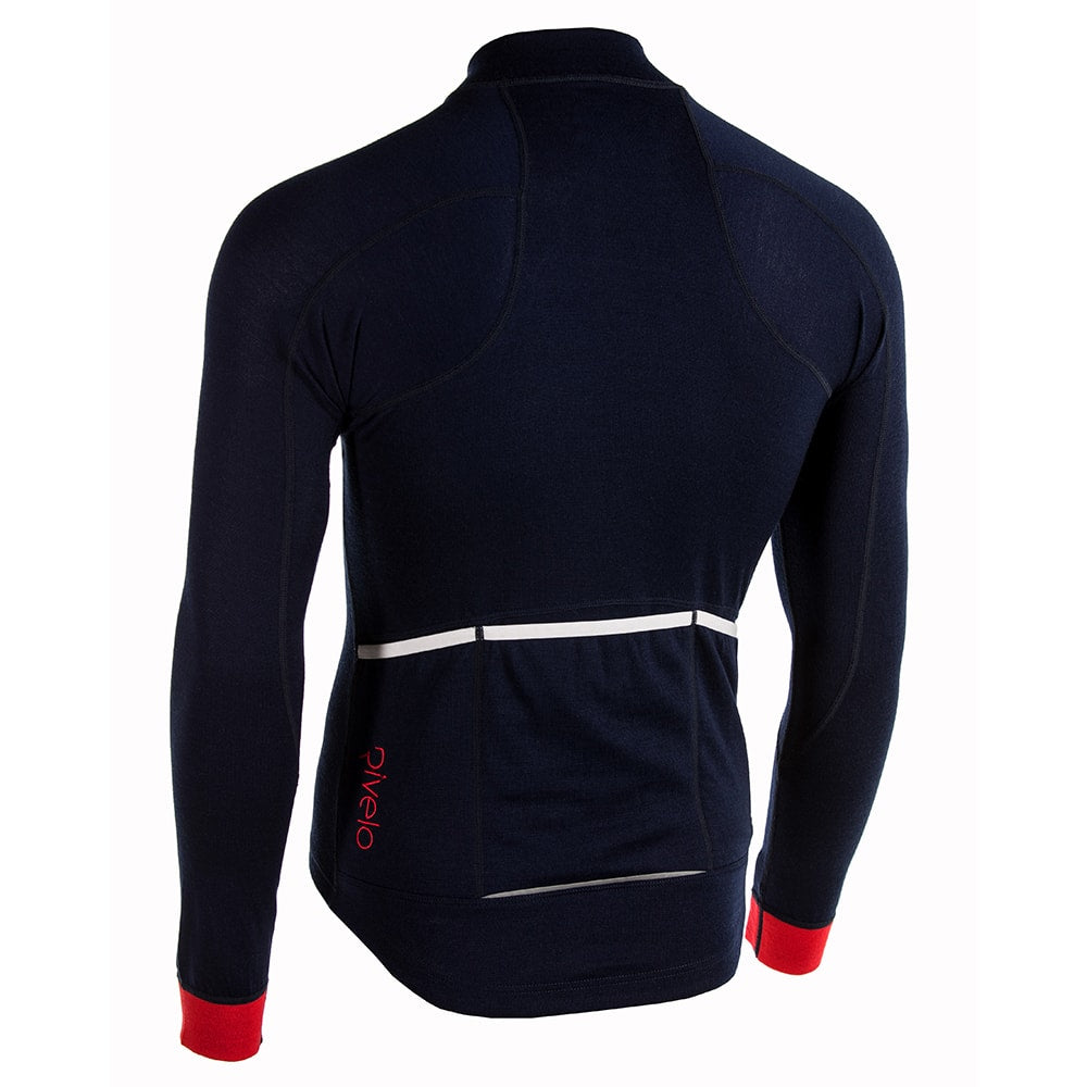 Rivelo Mens Woodside Merino Blend Long Sleeve Jersey (Navy/Red) (studio)