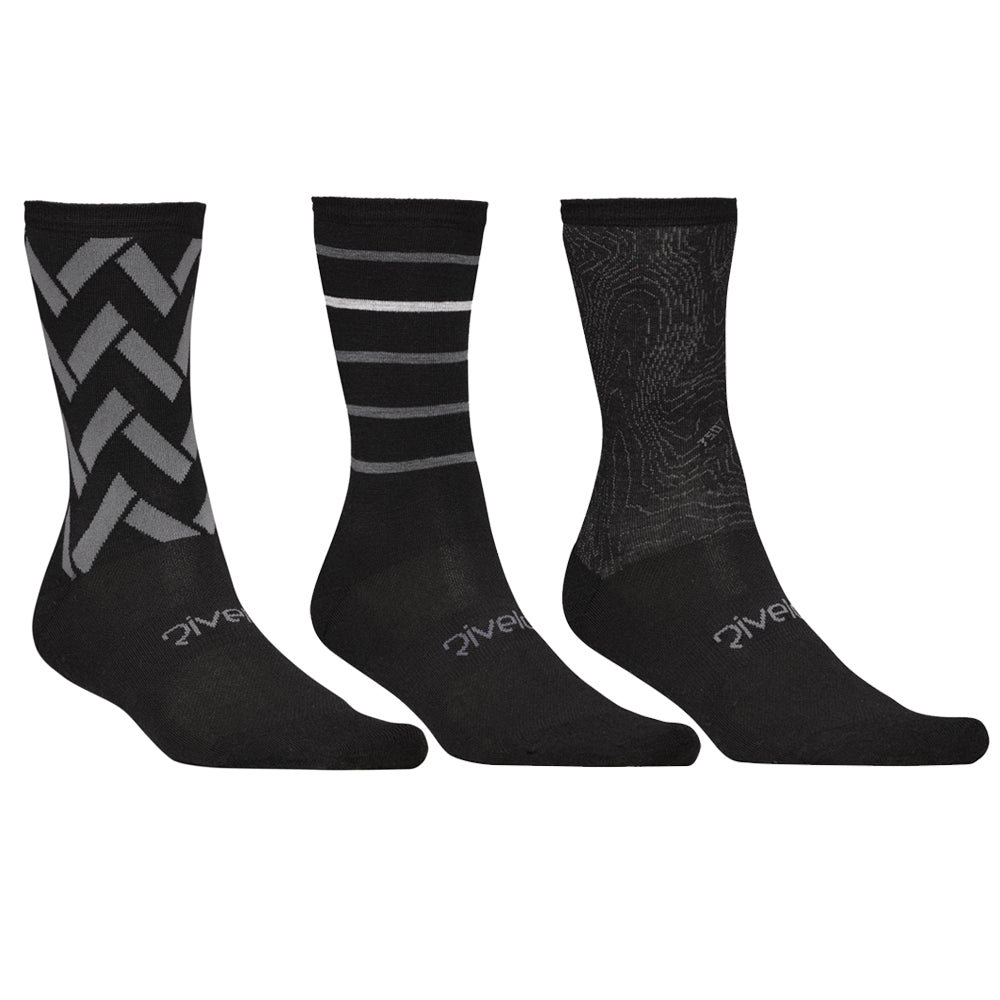 Rivelo Merino Mix Socks (3 Pack - Black/Charcoal) (studio)
