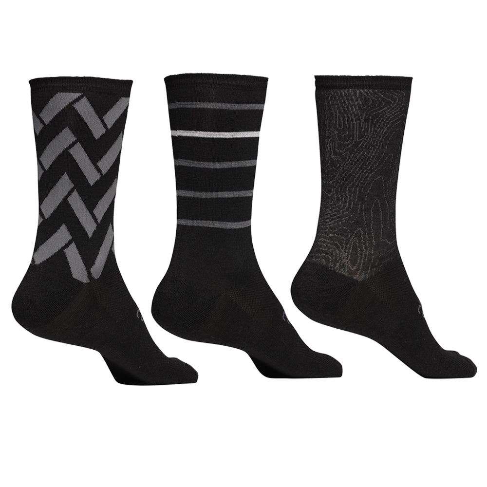 Rivelo Merino Mix Socks (3 Pack - Black/Charcoal) (studio)