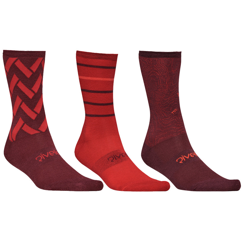 Rivelo Merino Mix Socks (3 Pack - Burgundy/Red) (studio)
