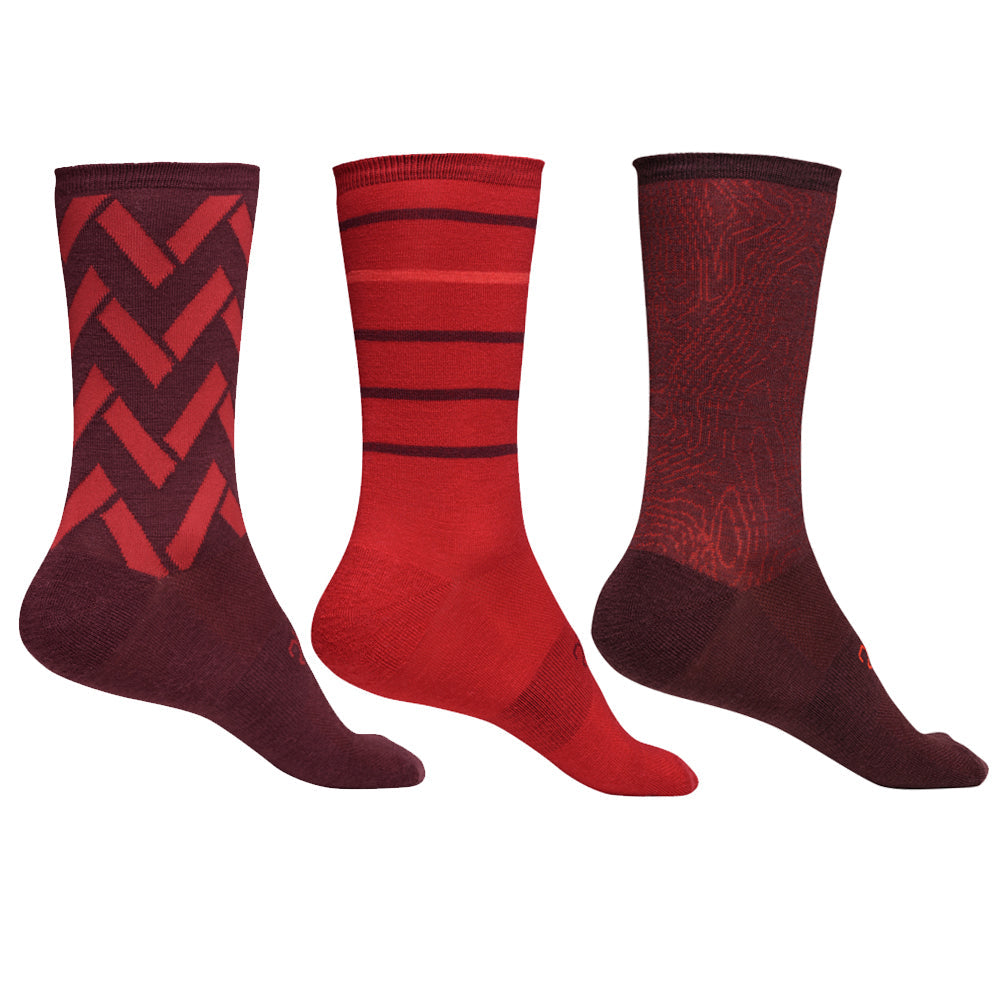 Rivelo Merino Mix Socks (3 Pack - Burgundy/Red) (studio)