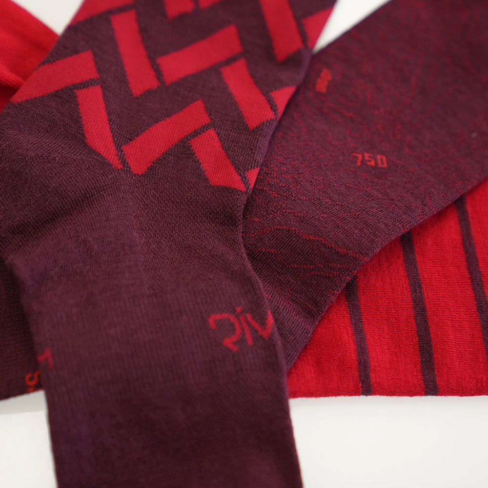 Rivelo Merino Mix Socks (3 Pack - Burgundy/Red)