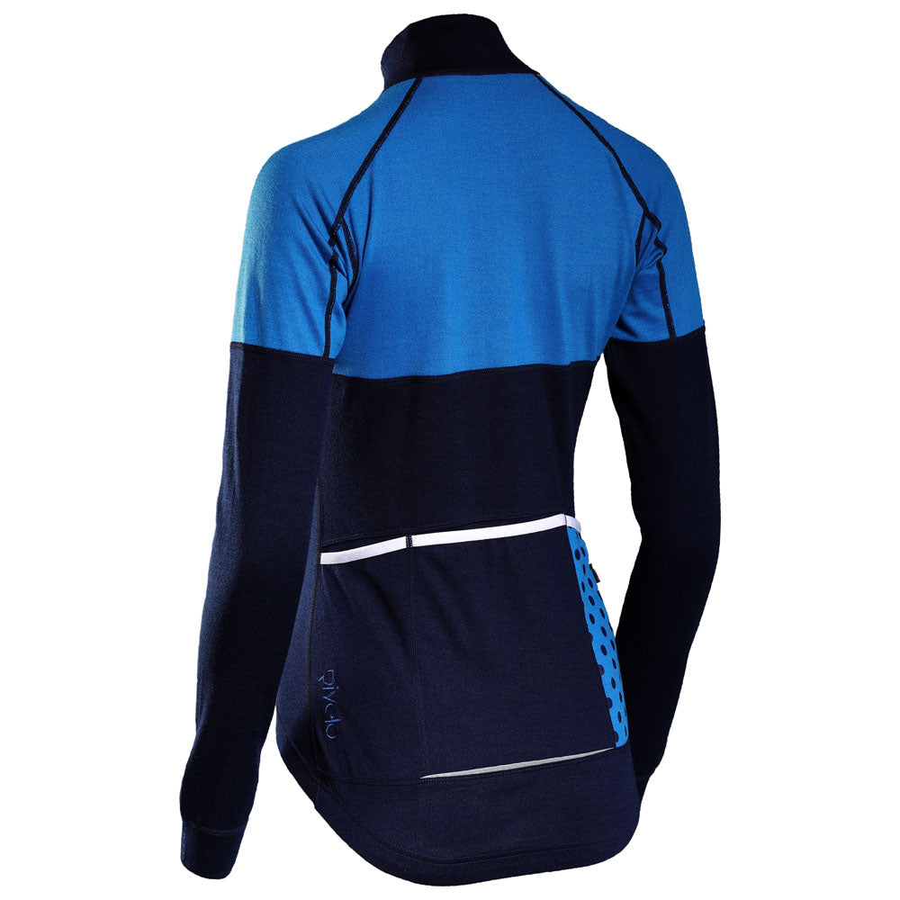 Rivelo Womens Alderbrook Merino Blend Long Sleeve Jersey (Navy/Cobalt) (studio)