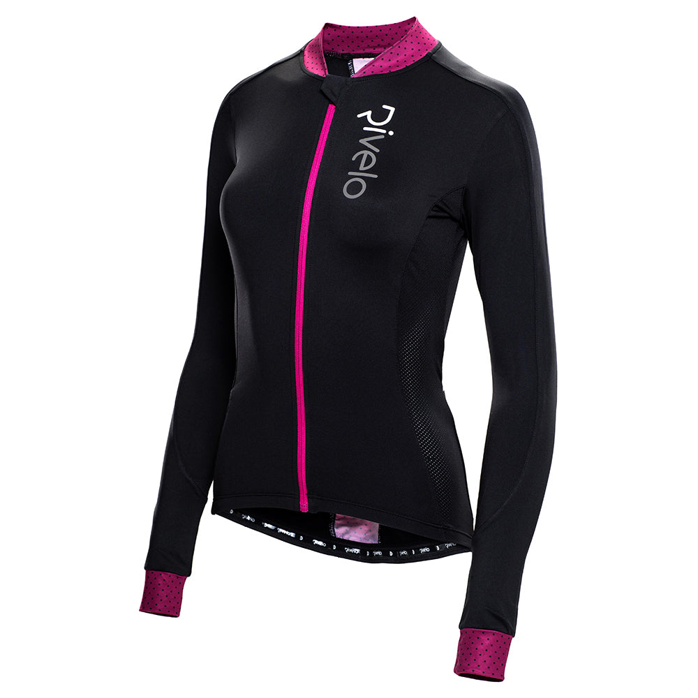 Rivelo Womens Woodvale Light Long Sleeve Jersey (Black/Magenta) (studio)