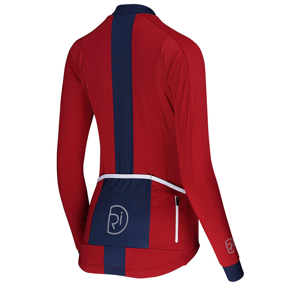 Rivelo Womens Woodvale Light Long Sleeve Jersey (Ruby/Navy) (studio)