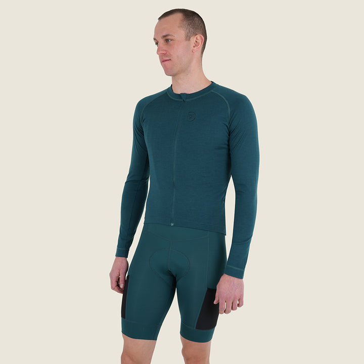 Mens Cranbrook Merino Blend LS Jersey (Petrol) (model: barnaby)