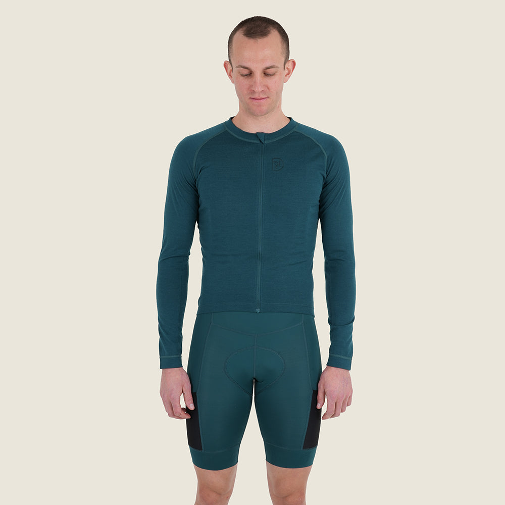 Mens Cranbrook Merino Blend LS Jersey (Petrol) (model: barnaby)