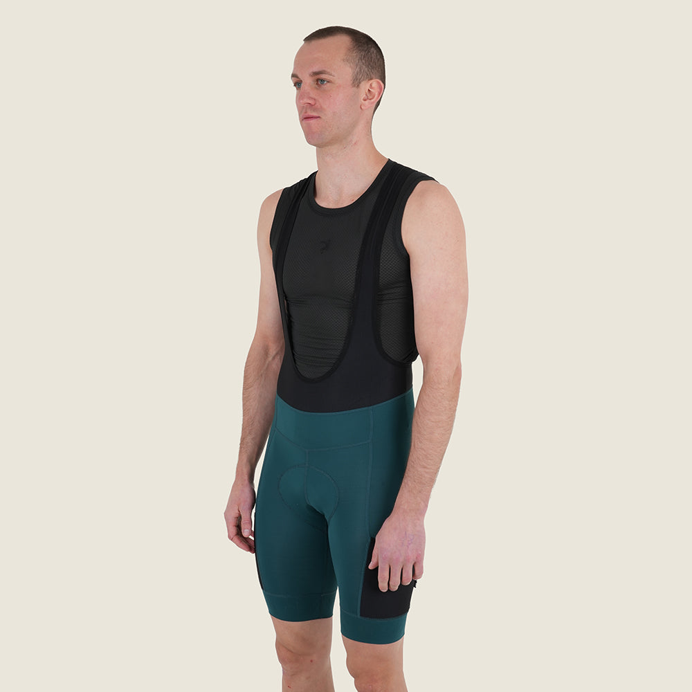 Mens Honister Cargo Bib Shorts (Deep Teal) (model: barnaby)