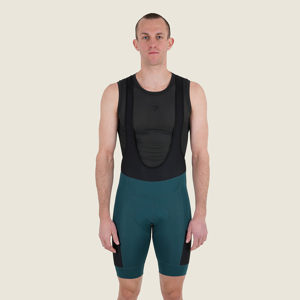Mens Honister Cargo Bib Shorts (Deep Teal) (model: barnaby)