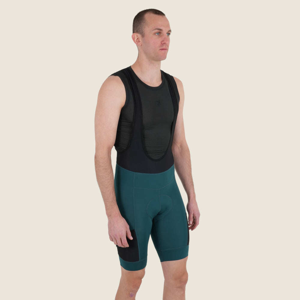 Mens Honister Cargo Bib Shorts (Deep Teal) (model: barnaby)