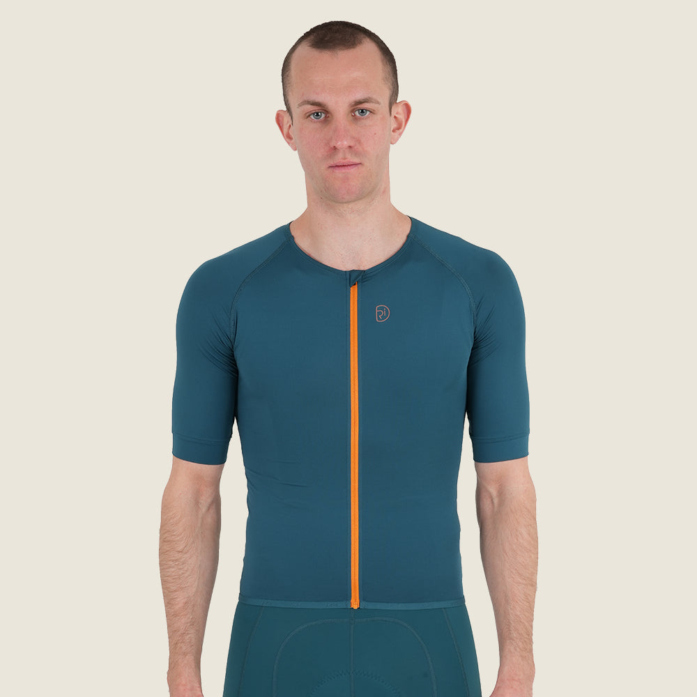 Mens Lowther Essential Lightweight SS Jersey (Petrol/Desert Sun) (model: barnaby)