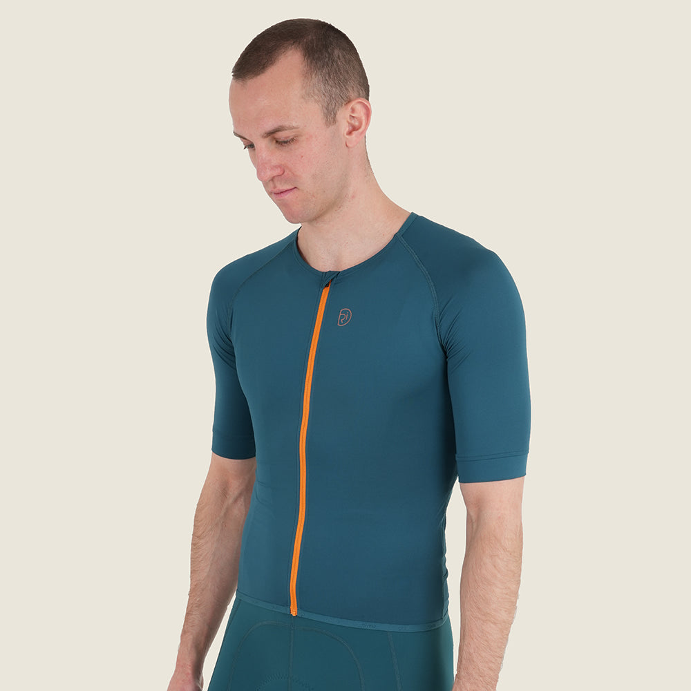 Mens Lowther Essential Lightweight SS Jersey (Petrol/Desert Sun) (model: barnaby)