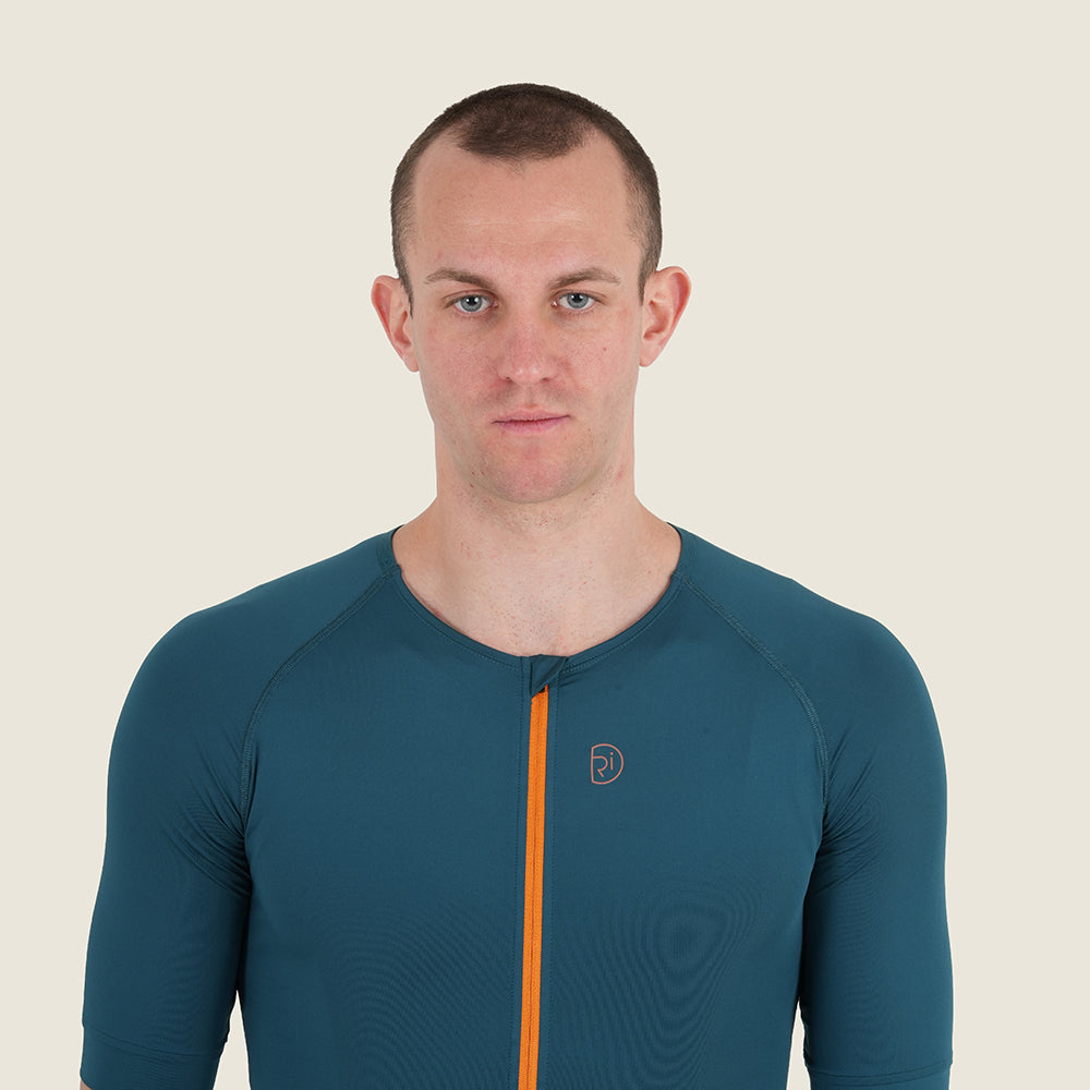Mens Lowther Essential Lightweight SS Jersey (Petrol/Desert Sun) (model: barnaby)