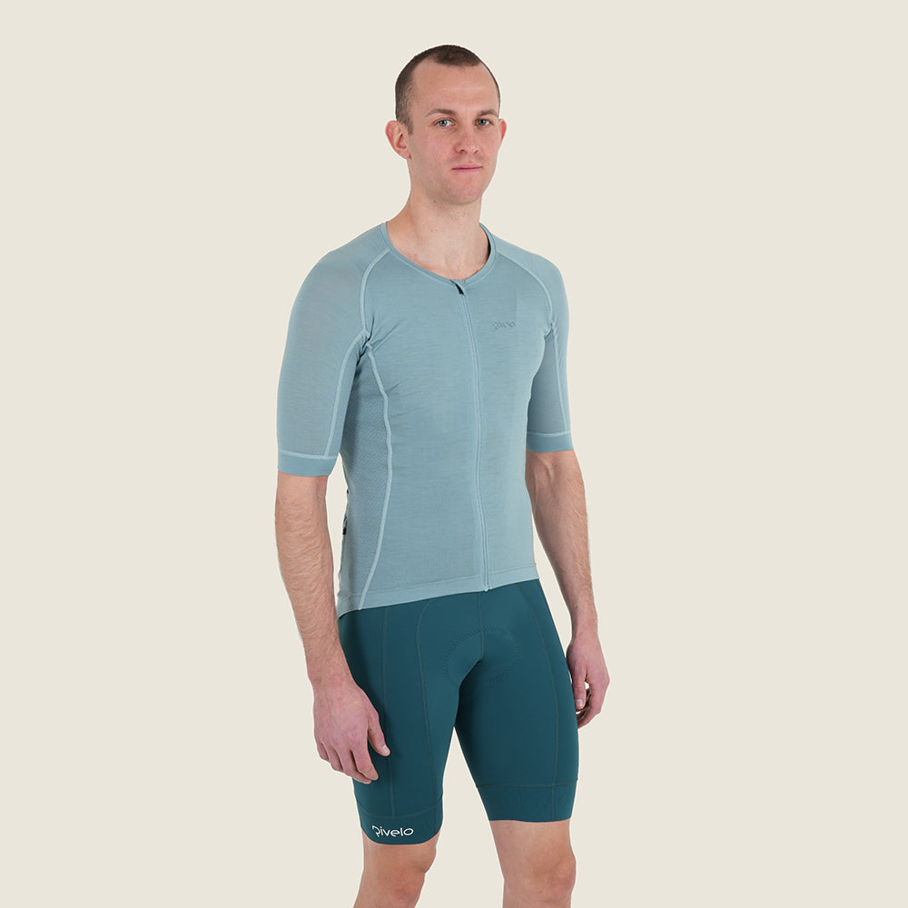 Mens Rowlands Merino Blend Lightweight SS Jersey (Lagoon) (model: barnaby)