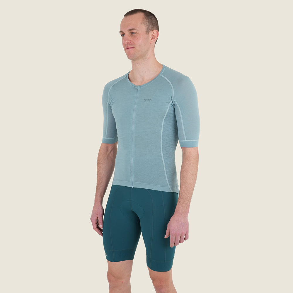 Mens Rowlands Merino Blend Lightweight SS Jersey (Lagoon) (model: barnaby)