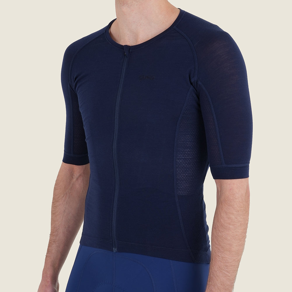 Mens Rowlands Merino Blend Lightweight SS Jersey (Navy) (model: barnaby)