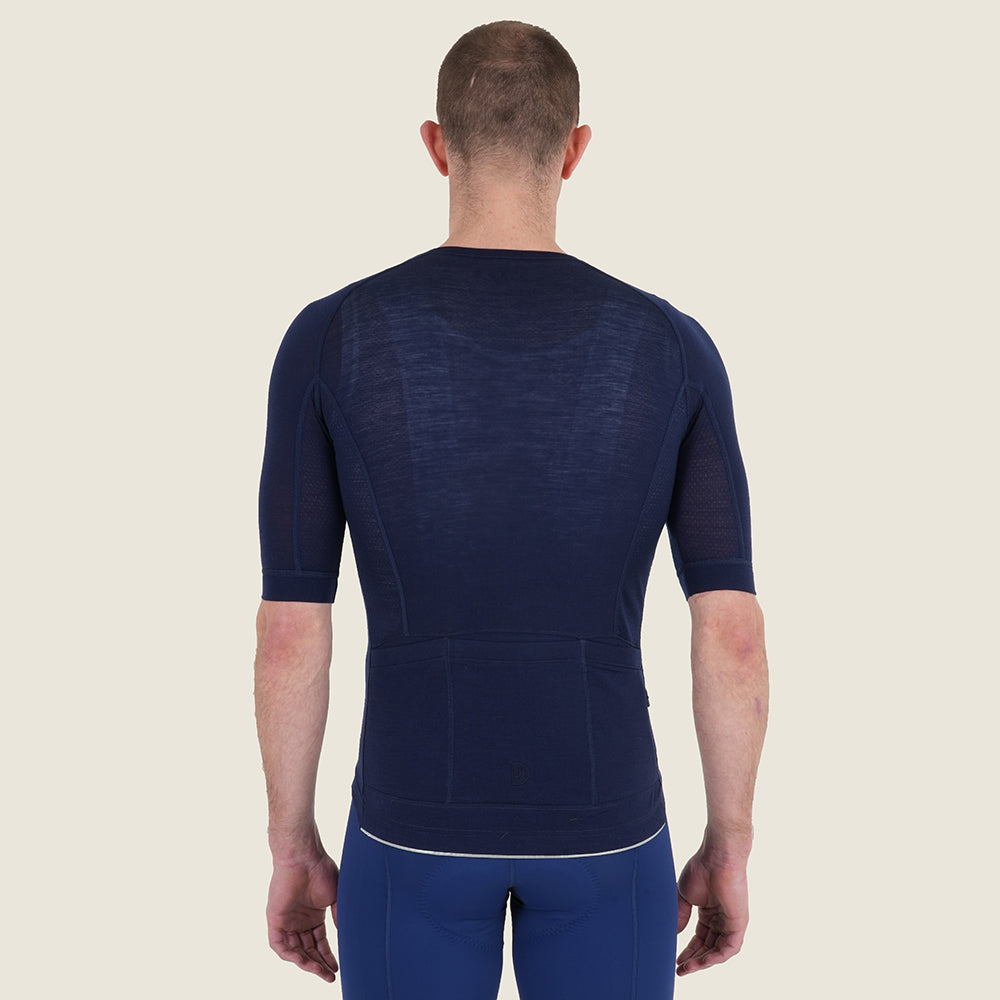 Mens Rowlands Merino Blend Lightweight SS Jersey (Navy) (model: barnaby)