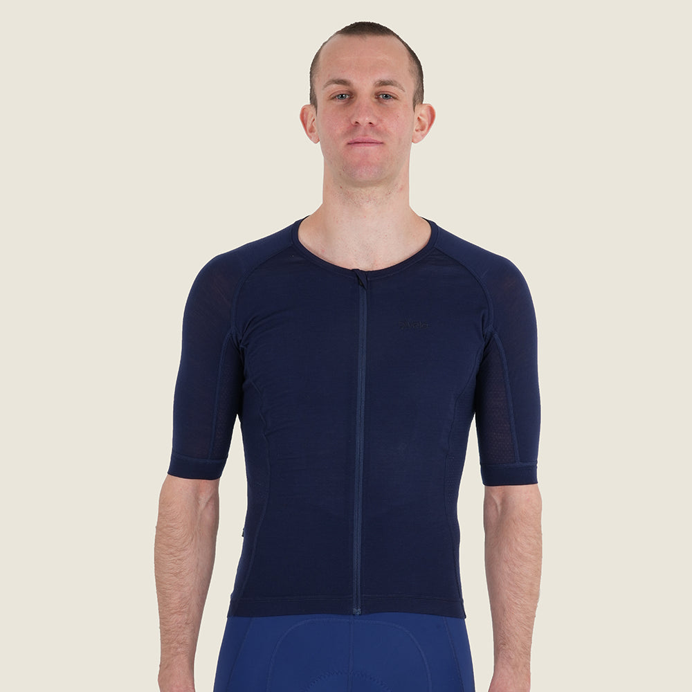 Mens Rowlands Merino Blend Lightweight SS Jersey (Navy) (model: barnaby)