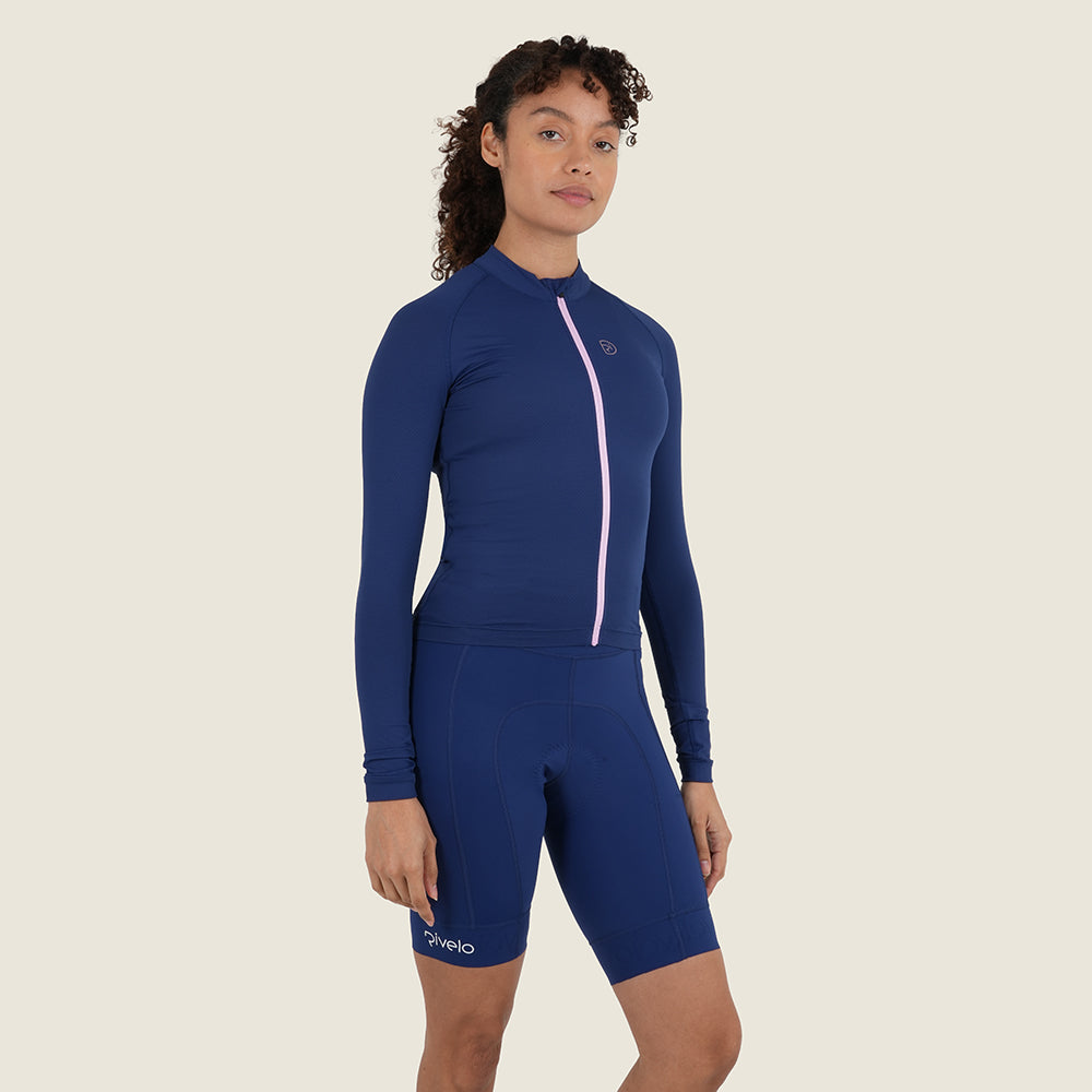 Womens Bathford Essential LS Jersey (Navy/Pink Lavender) (model: sarah)