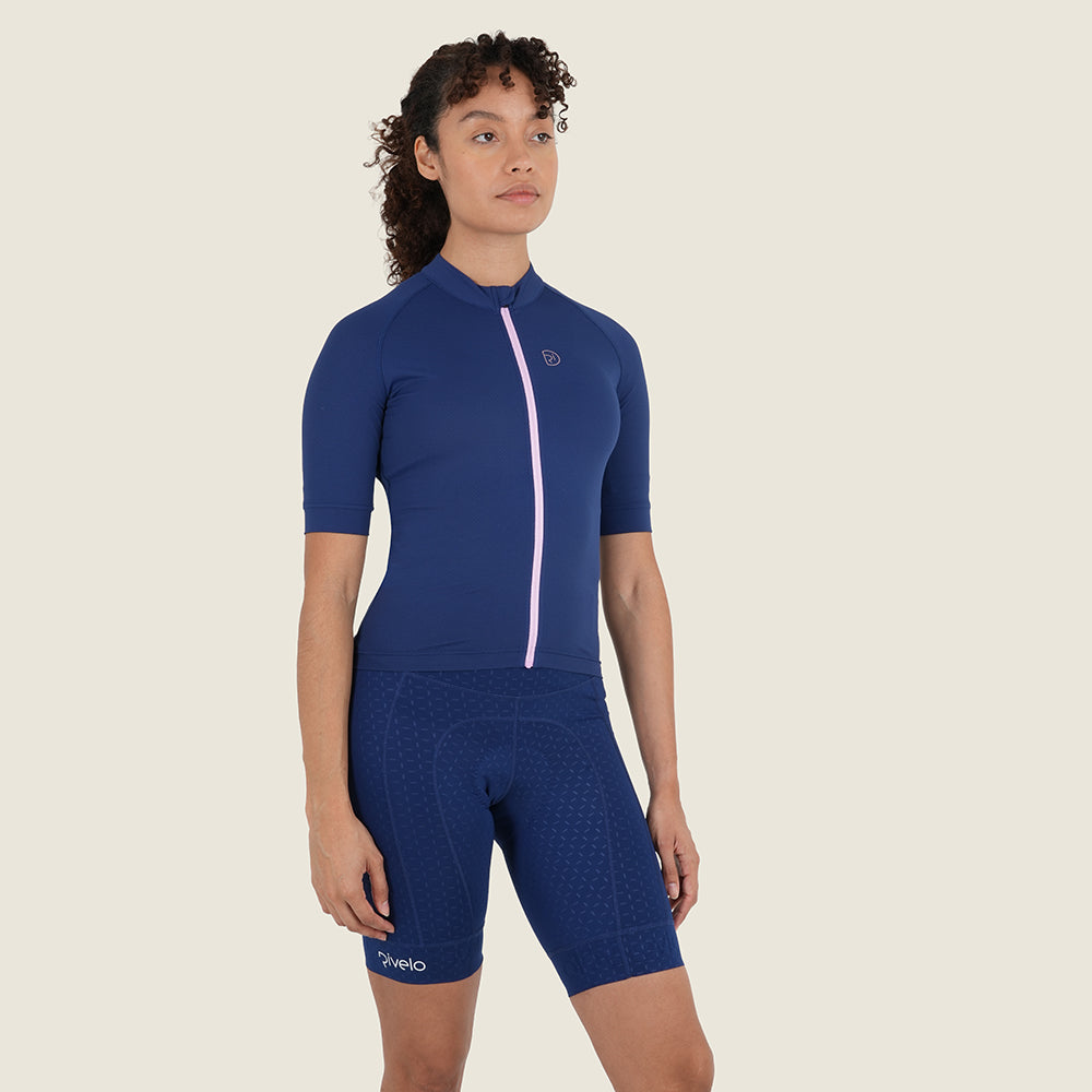 Womens Bathford Essential SS Jersey (Navy/Pink Lavender) (model: sarah)
