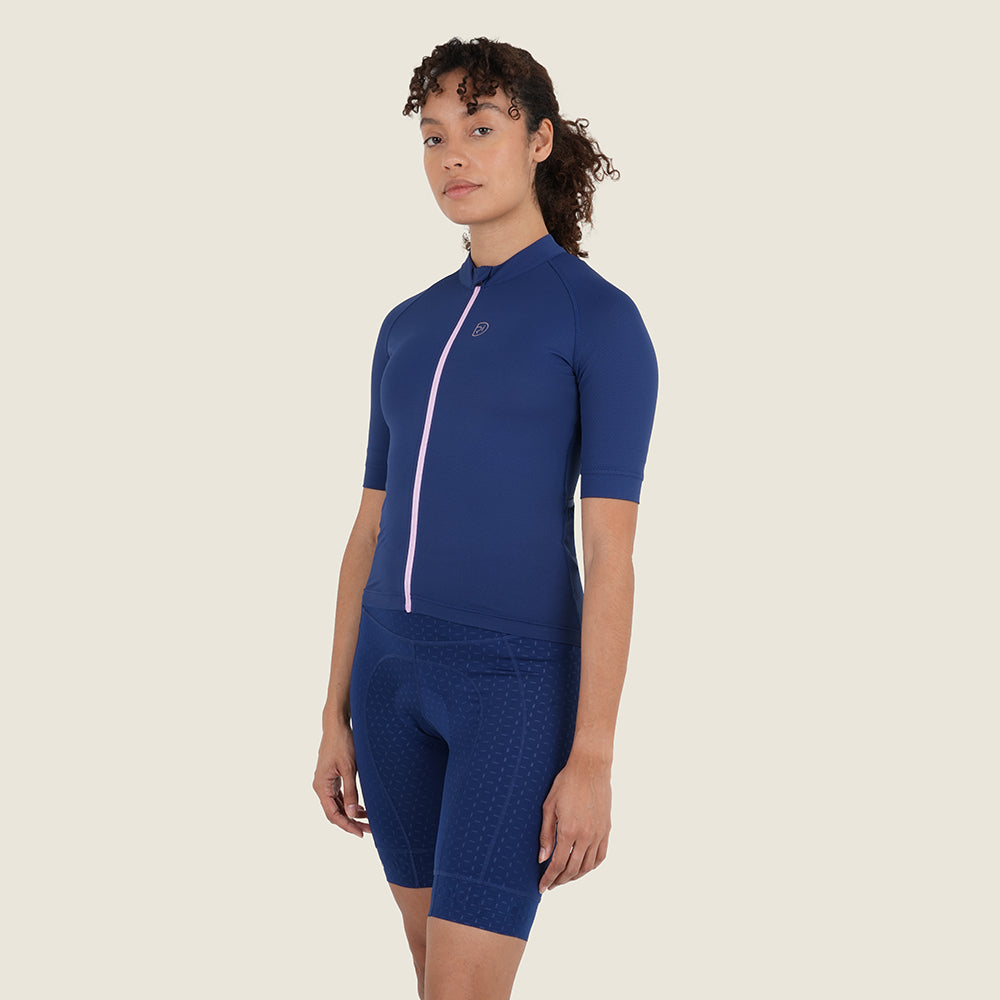 Womens Bathford Essential SS Jersey (Navy/Pink Lavender) (model: sarah)