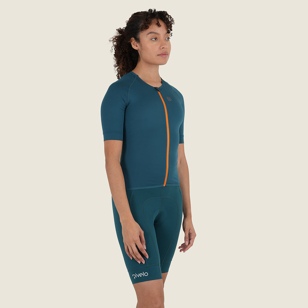 Womens Lowther Essential Lightweight SS Jersey (Petrol/Desert Sun) (model: sarah)