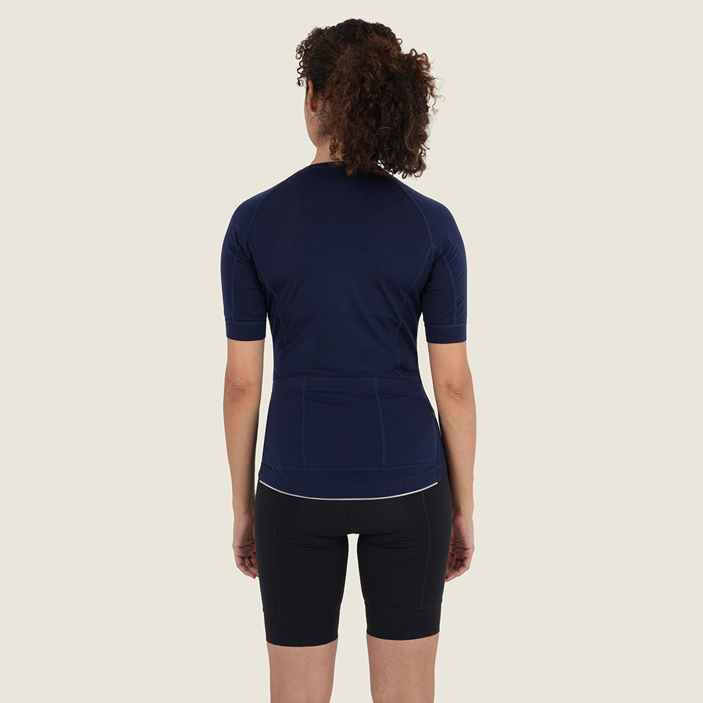 Womens Rowlands Merino Blend Lightweight SS Jersey (Navy) (model: sarah)