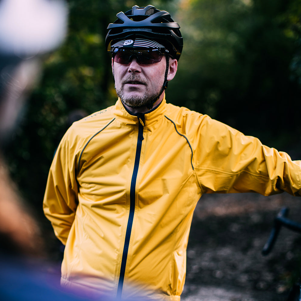 Rivelo | Mens Cairnwell High Performance Rain Jacket (Yellow/Navy)