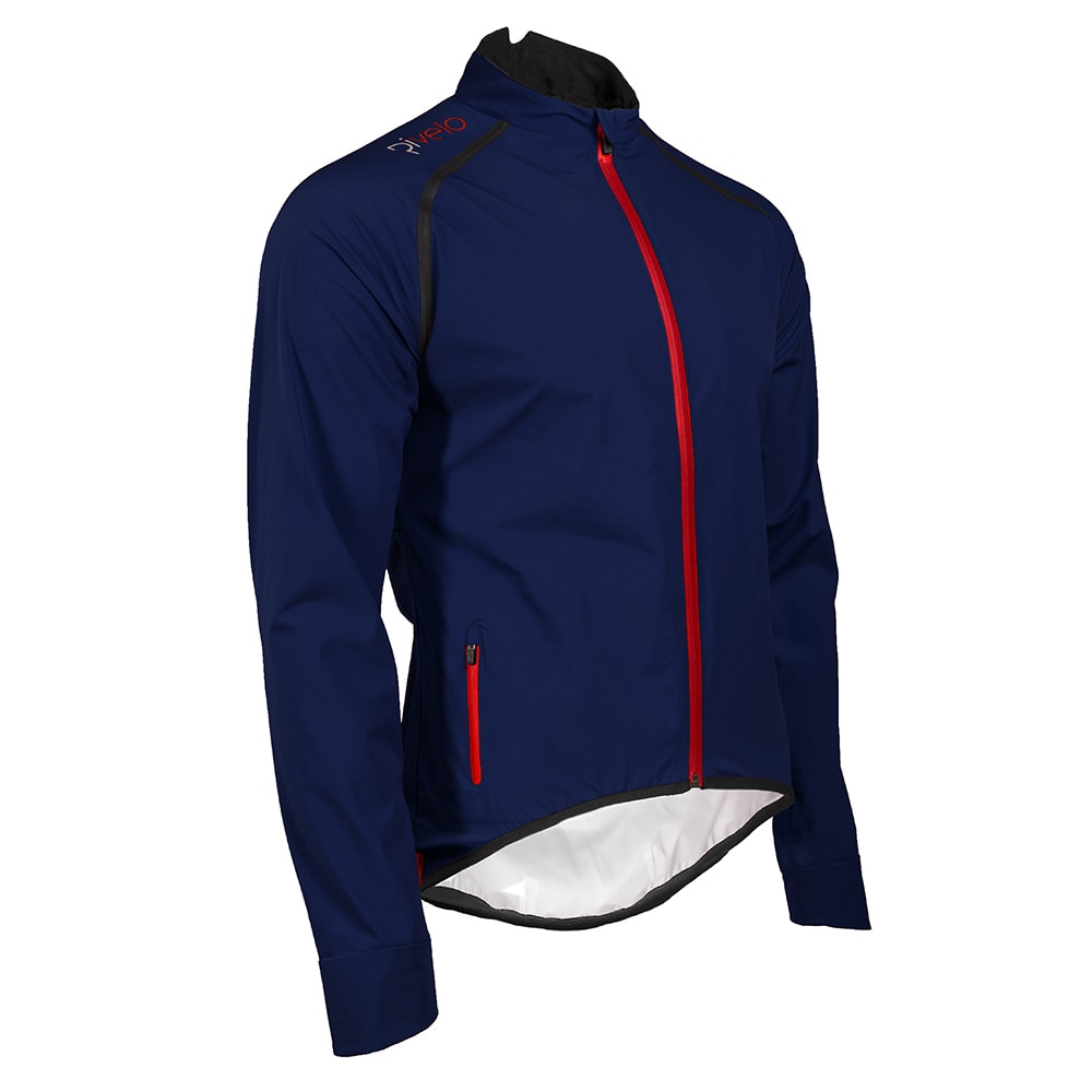 Rivelo Mens Langcliffe High Performance Rain Jacket (Navy/Red) (studio)