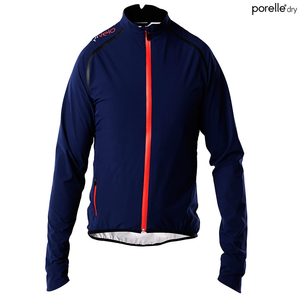 Rivelo Mens Langcliffe High Performance Rain Jacket (Navy/Red) (studio)