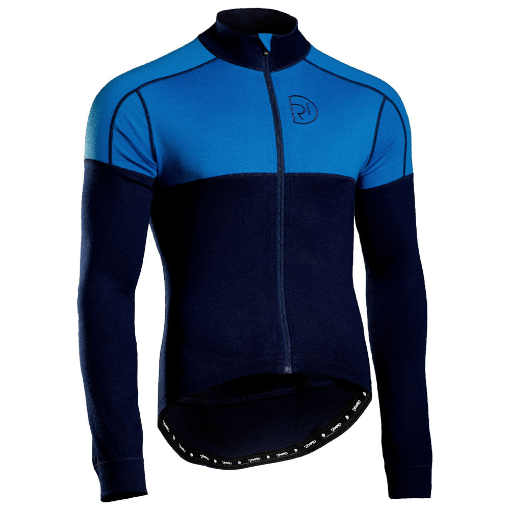 Rivelo Mens Lydford Merino Blend Long Sleeve Jersey (Navy/Cobalt) (studio)