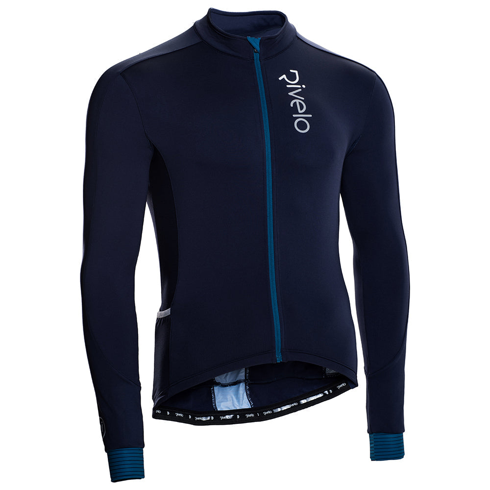 Rivelo Mens Weston Light Long Sleeve Jersey (Navy/Teal) (studio)