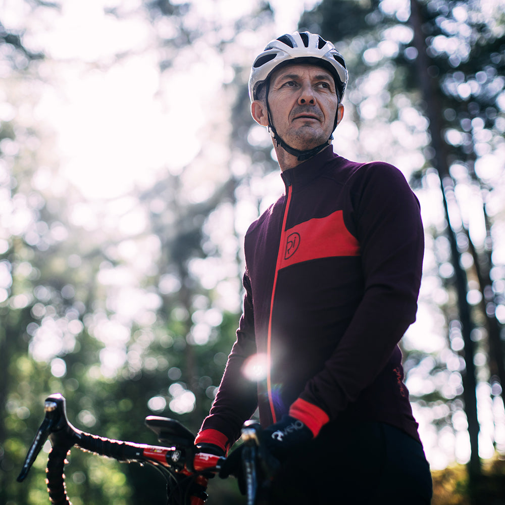 Rivelo | Mens Woodside Merino Blend Long Sleeve Jersey (Burgundy/Red)