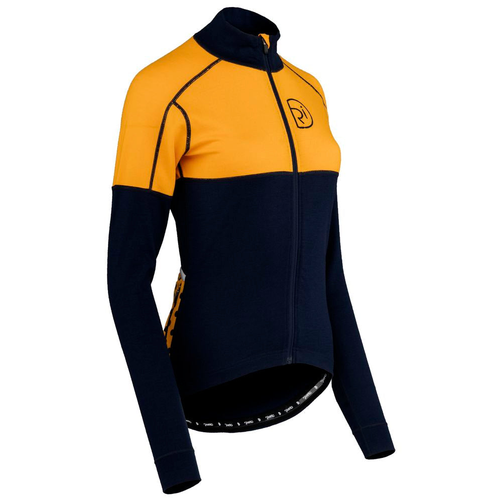 Rivelo Womens Alderbrook Merino Blend Long Sleeve Jersey (Navy/Yellow) (studio)
