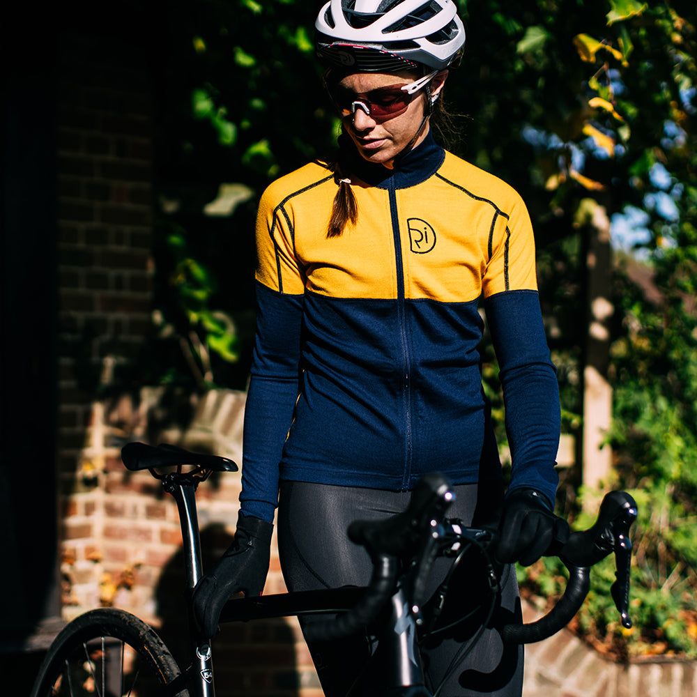 Rivelo Womens Alderbrook Merino Blend Long Sleeve Jersey (Navy/Yellow)