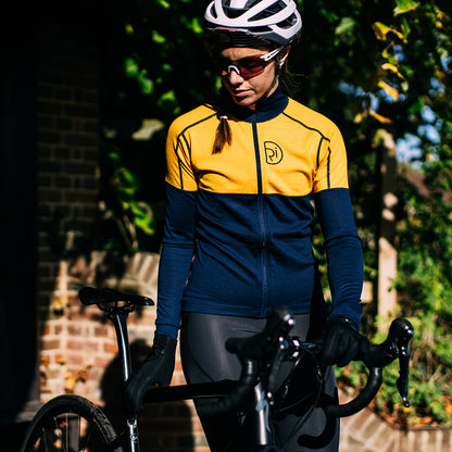 Rivelo Womens Alderbrook Merino Blend Long Sleeve Jersey (Navy/Yellow)