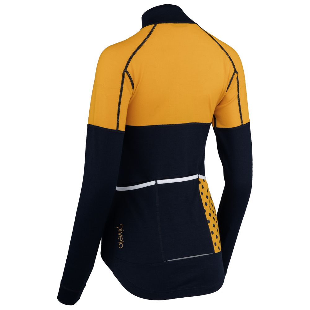 Rivelo Womens Alderbrook Merino Blend Long Sleeve Jersey (Navy/Yellow) (studio)