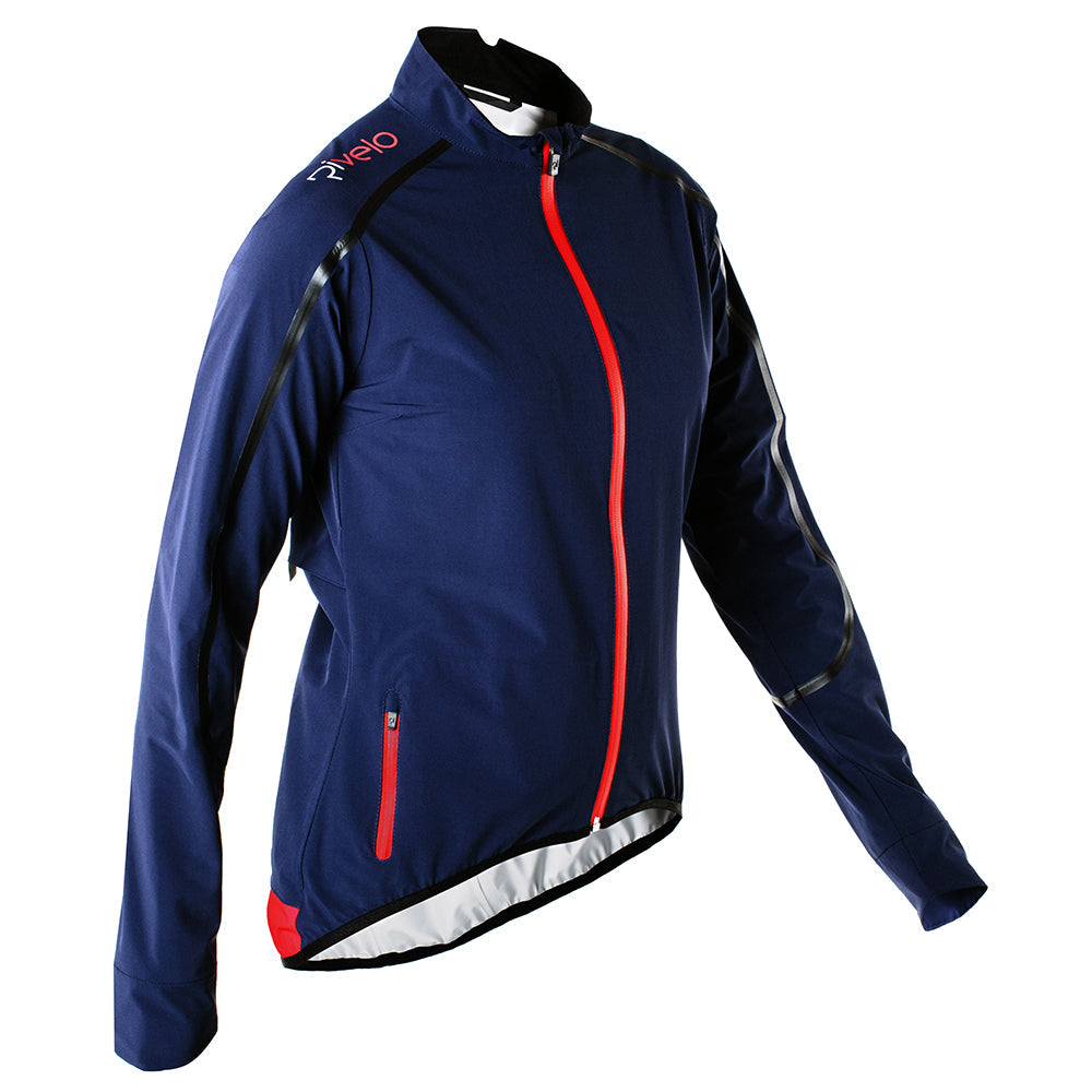 Rivelo Womens Larkstone High Performance Rain Jacket (Navy/Red) (studio)