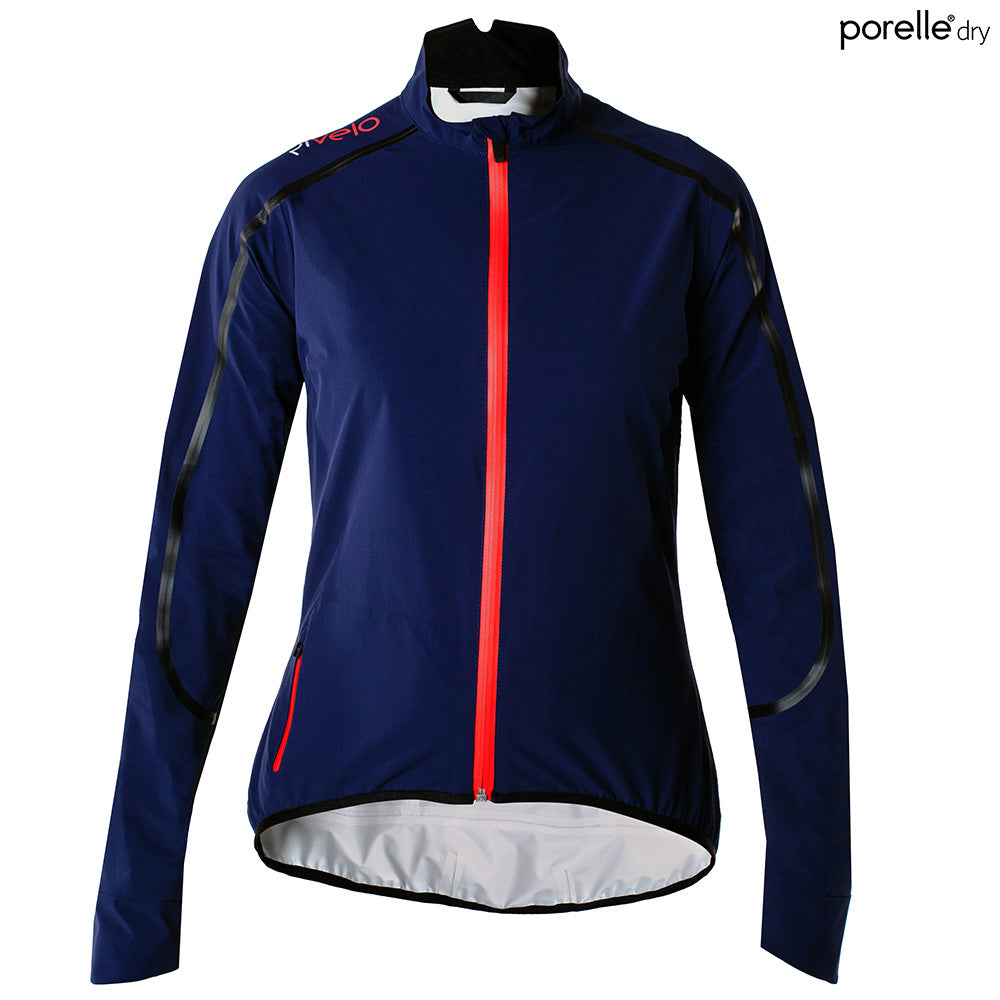 Rivelo Womens Larkstone High Performance Rain Jacket (Navy/Red) (studio)