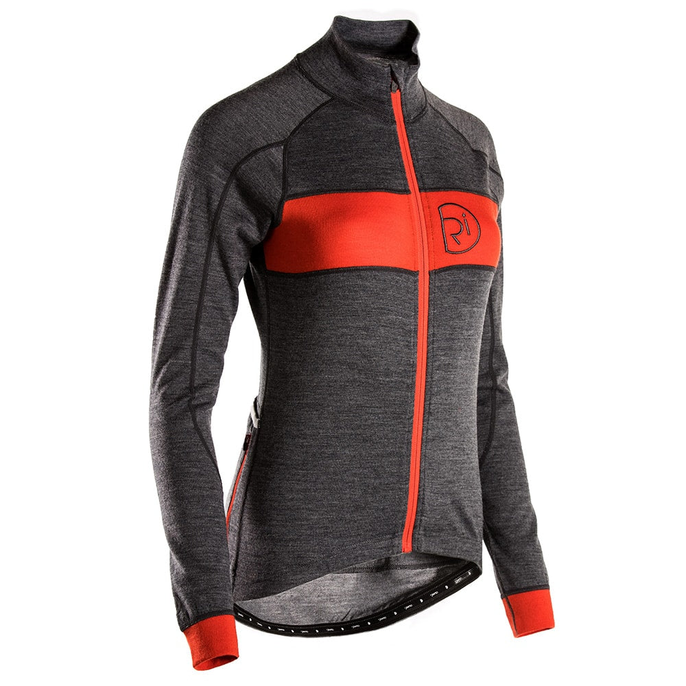 Rivelo Womens Pateley Merino Blend Long Sleeve Jersey (Charcoal/Orange) (studio)