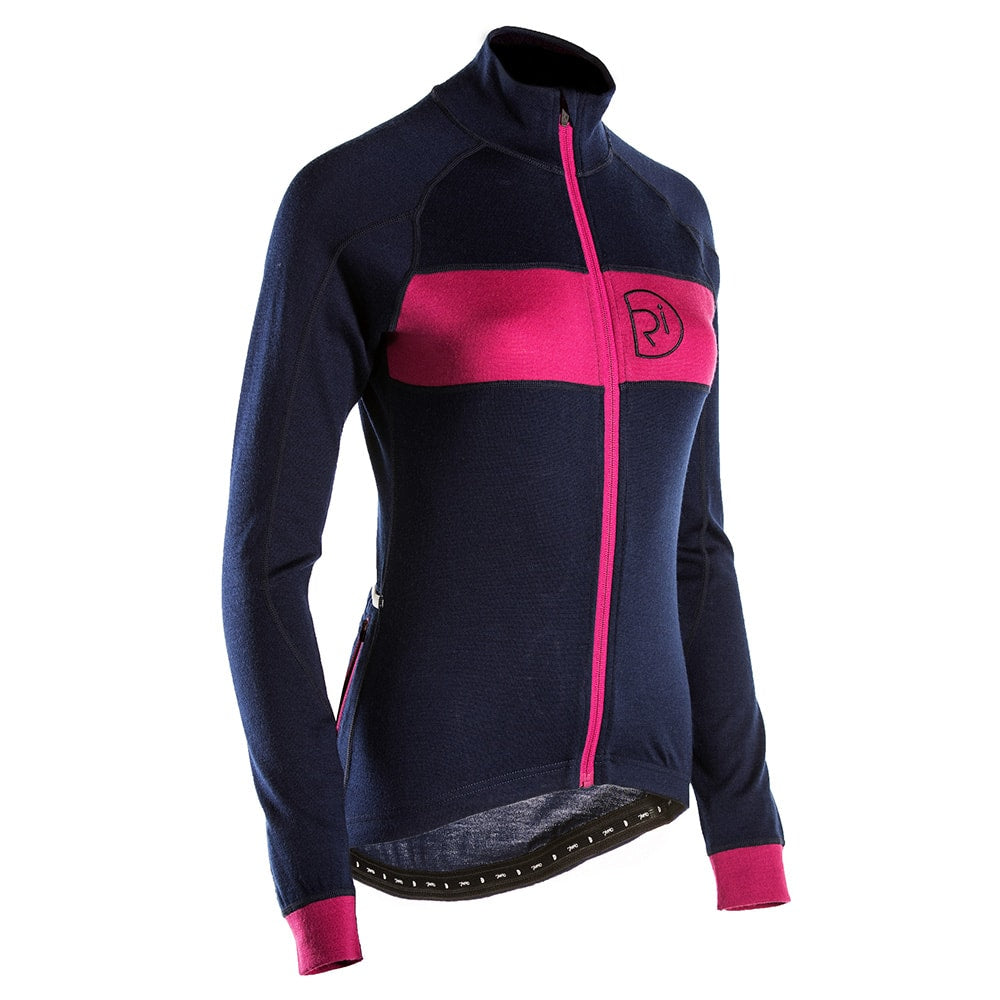 Rivelo | Womens Pateley Merino Blend Long Sleeve Jersey (Navy/Magenta)