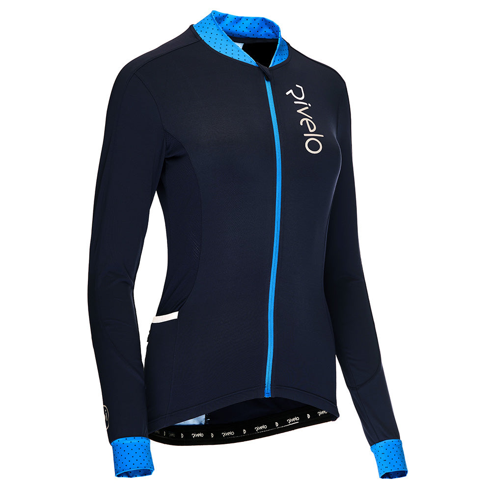 Rivelo Womens Woodvale Light Long Sleeve Jersey (Navy/Cobalt) (studio)